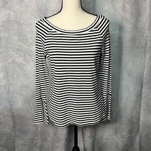Talbots Black and White Striped Long Sleeve Top